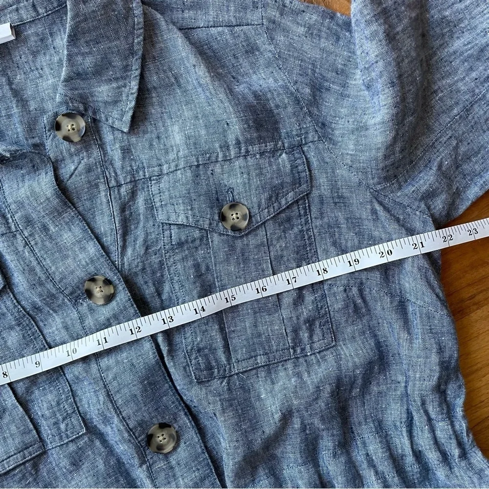 J. Jill Love Linen Casual Blue Tie Waist 100% Linen Utility Chore Jacket - Picture 12 of 15